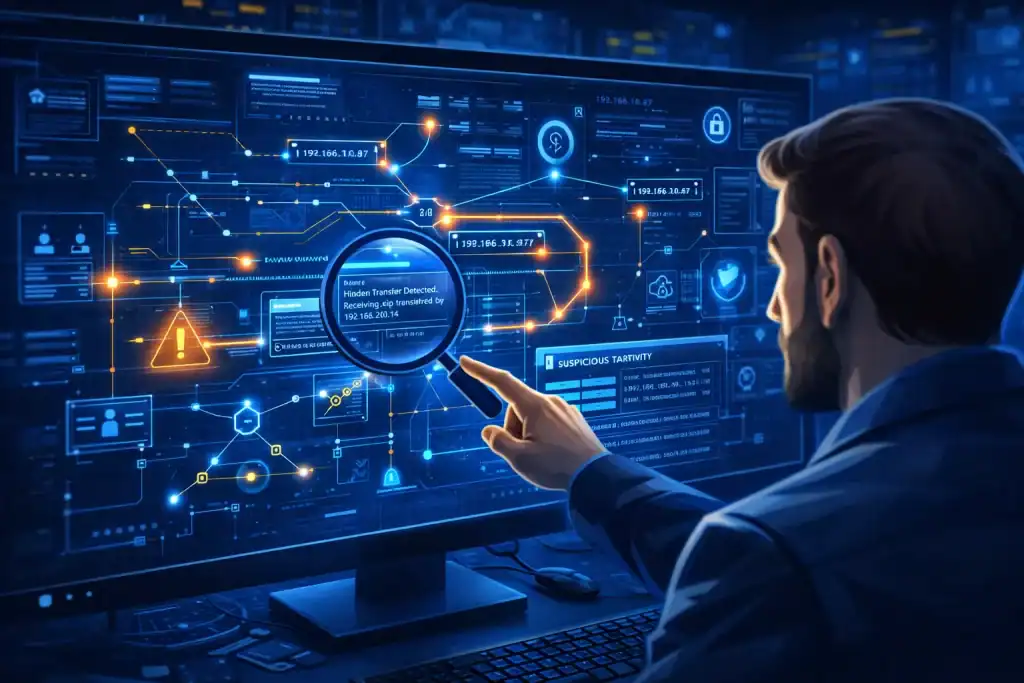Digital Forensics analyst tracing suspicious network activity