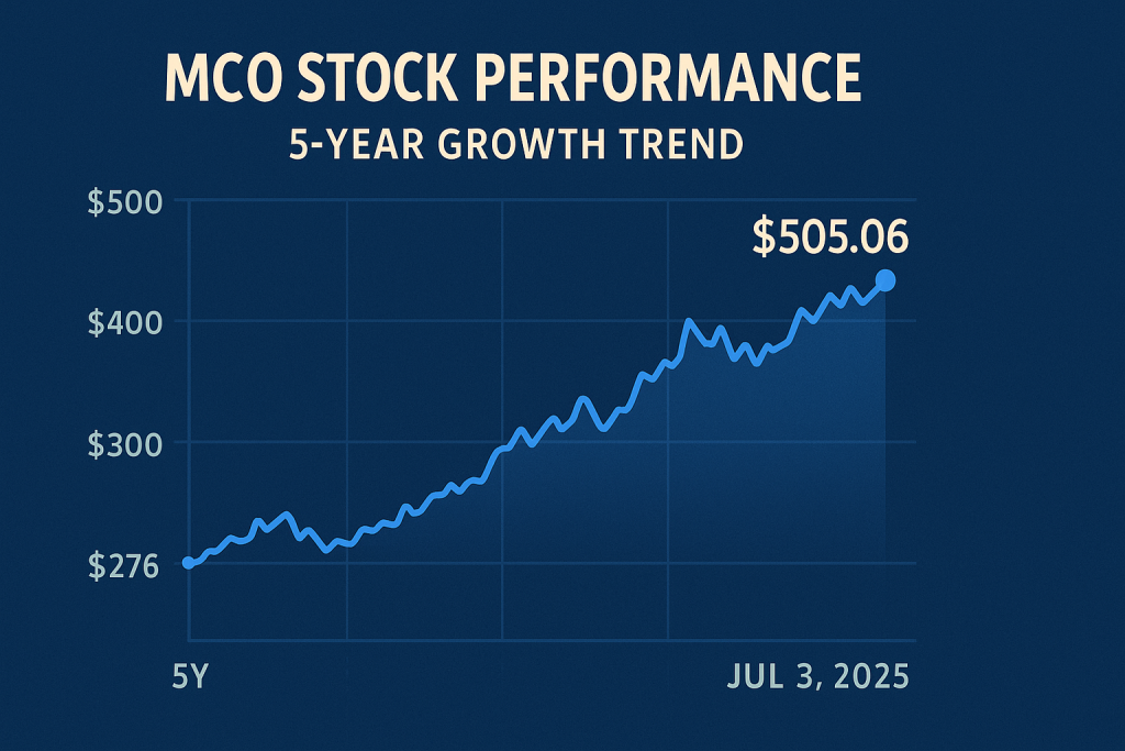 MCO stock performance graph showing 5-year growth trend.