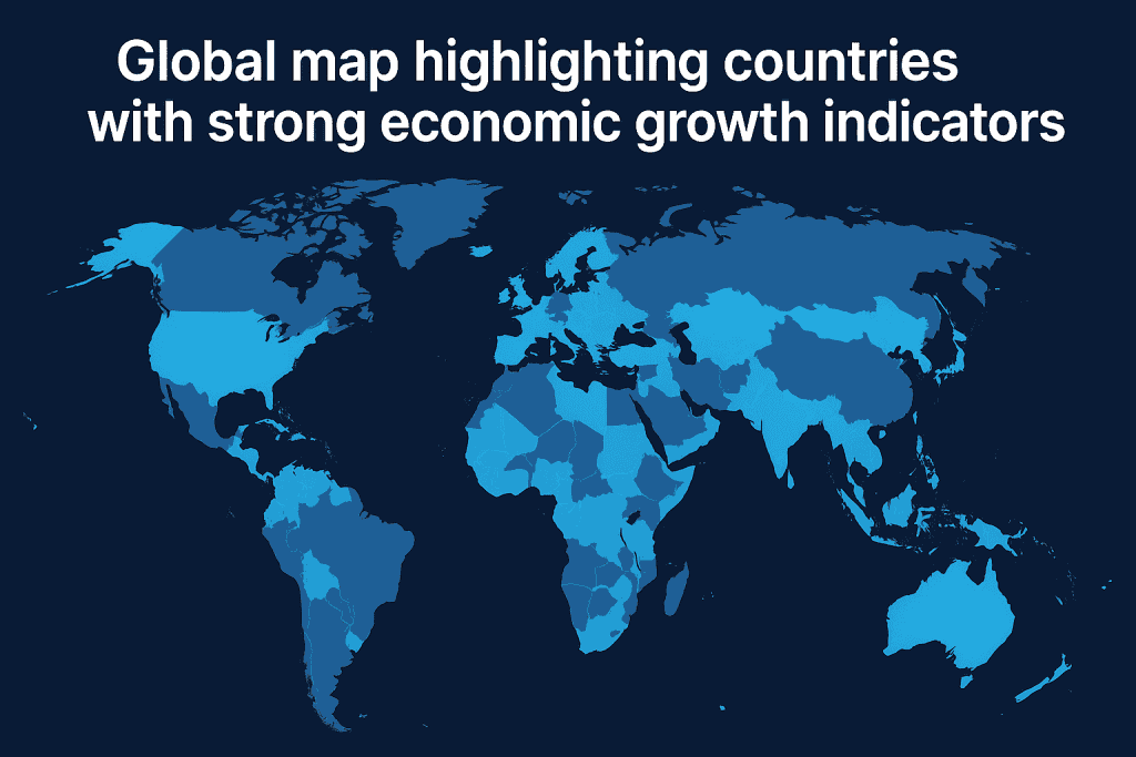 Global map highlighting countries with strong economic growth indicators.