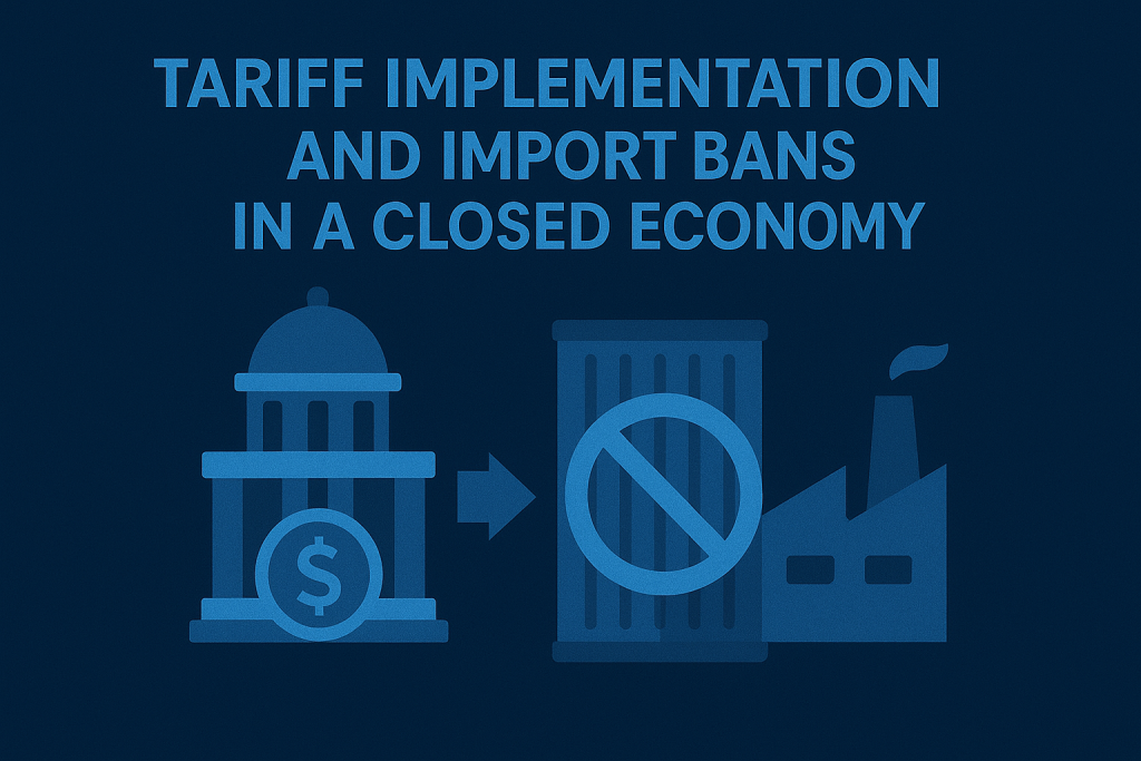 Tariff implementation and import bans in a closed economy.