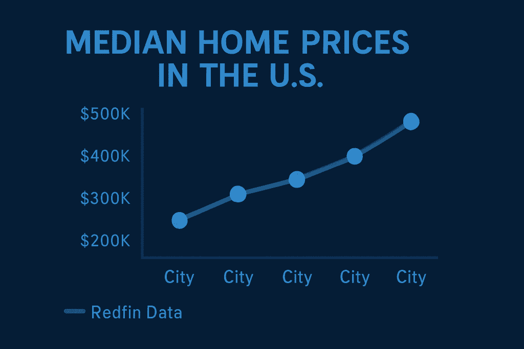 Median home price trends across multiple cities using Redfin data.
