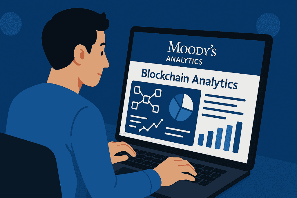 User accessing blockchain analytics on Moody's Analytics platform.