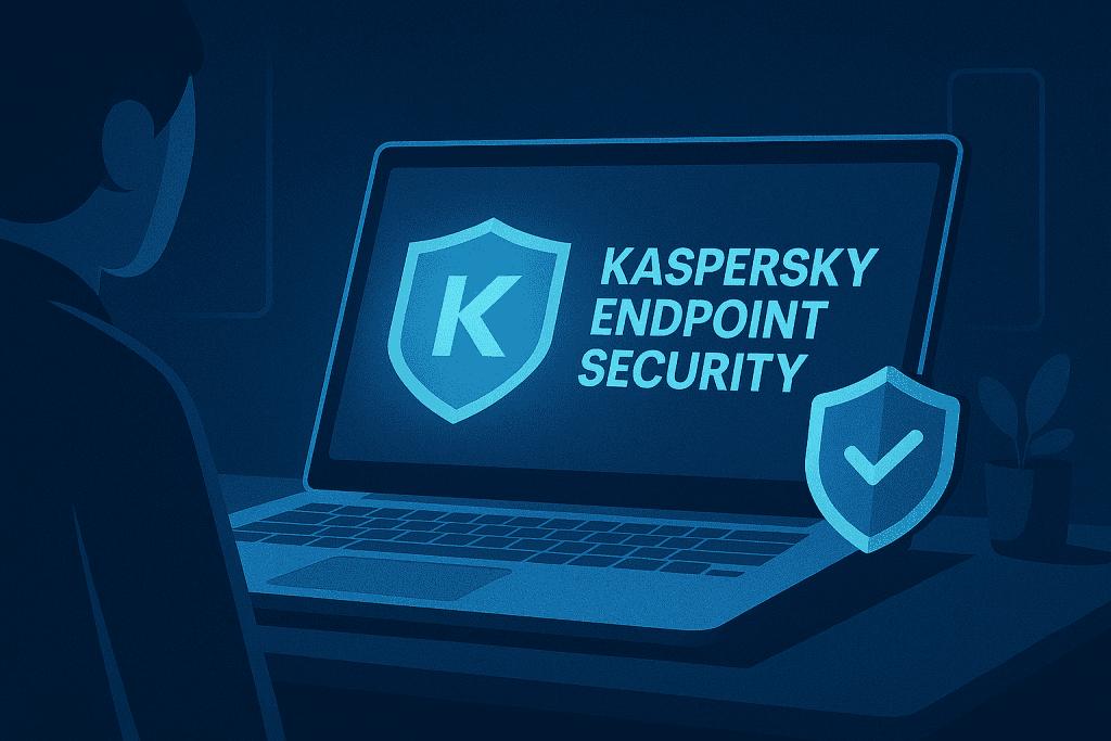 A business laptop protected by Kaspersky Endpoint Security