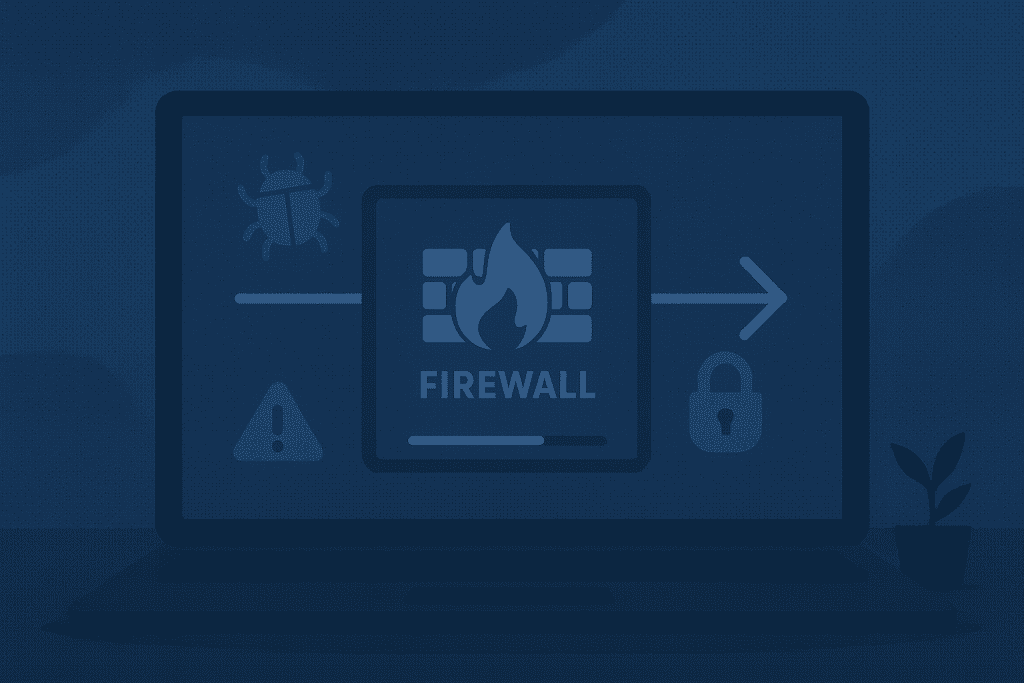 Firewall blocking incoming cyber threats on a network for a Ddos attacks.