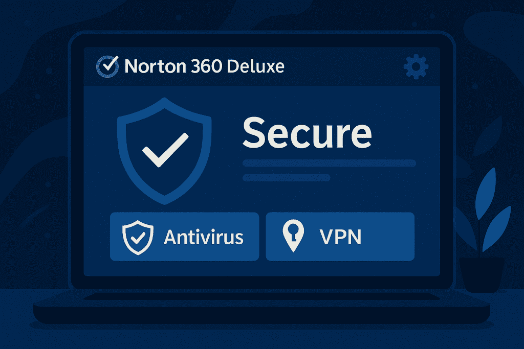 Norton 360 Deluxe's interface showing its antivirus and VPN features.