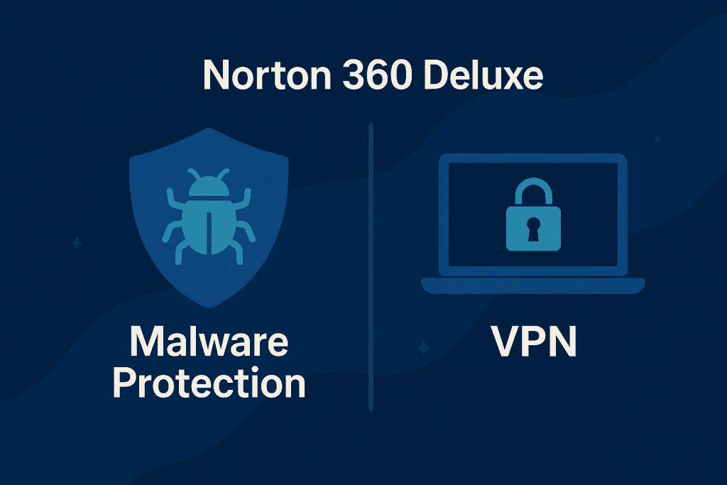 Comparison of Norton 360 Deluxe’s malware protection and VPN features.