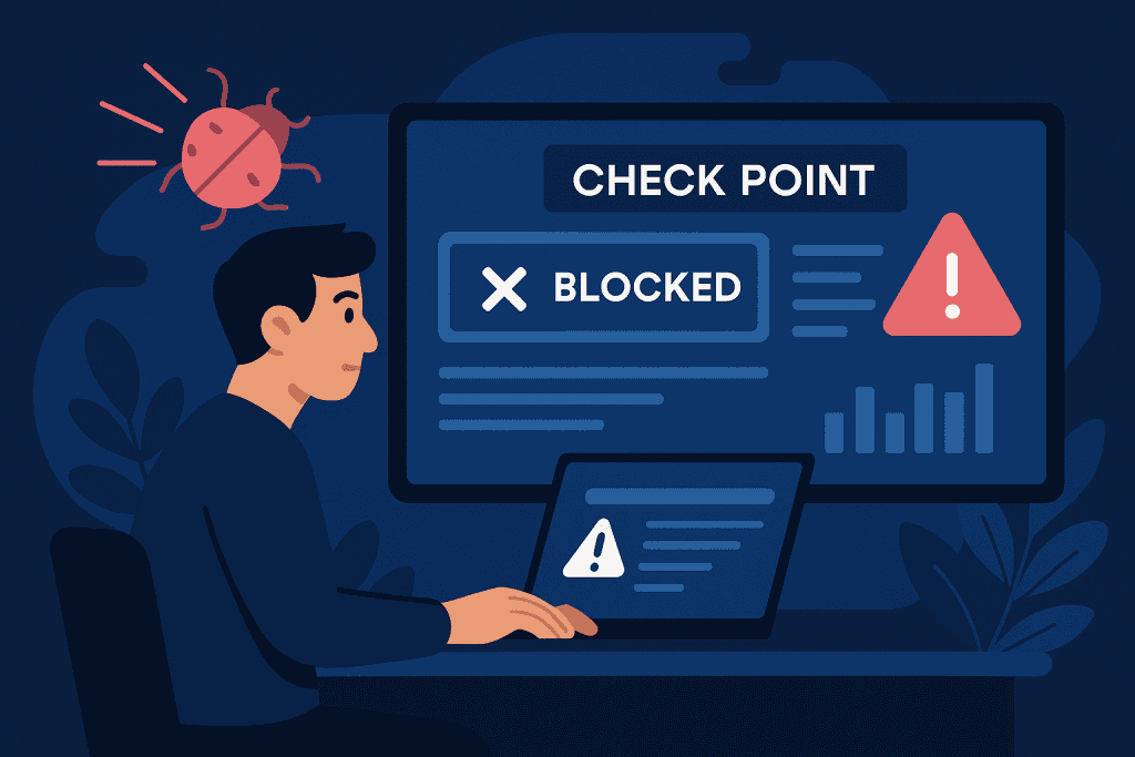 Check Point firewall blocking a cyber attack with real-time alerts.