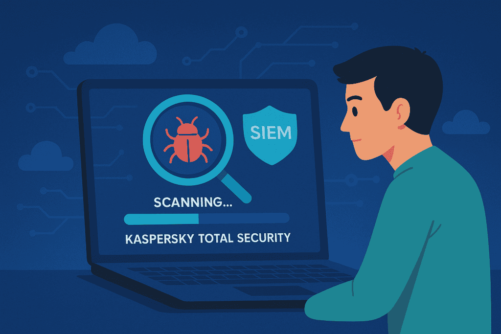 Kaspersky Total Security scanning a computer for malware and cyber threats.