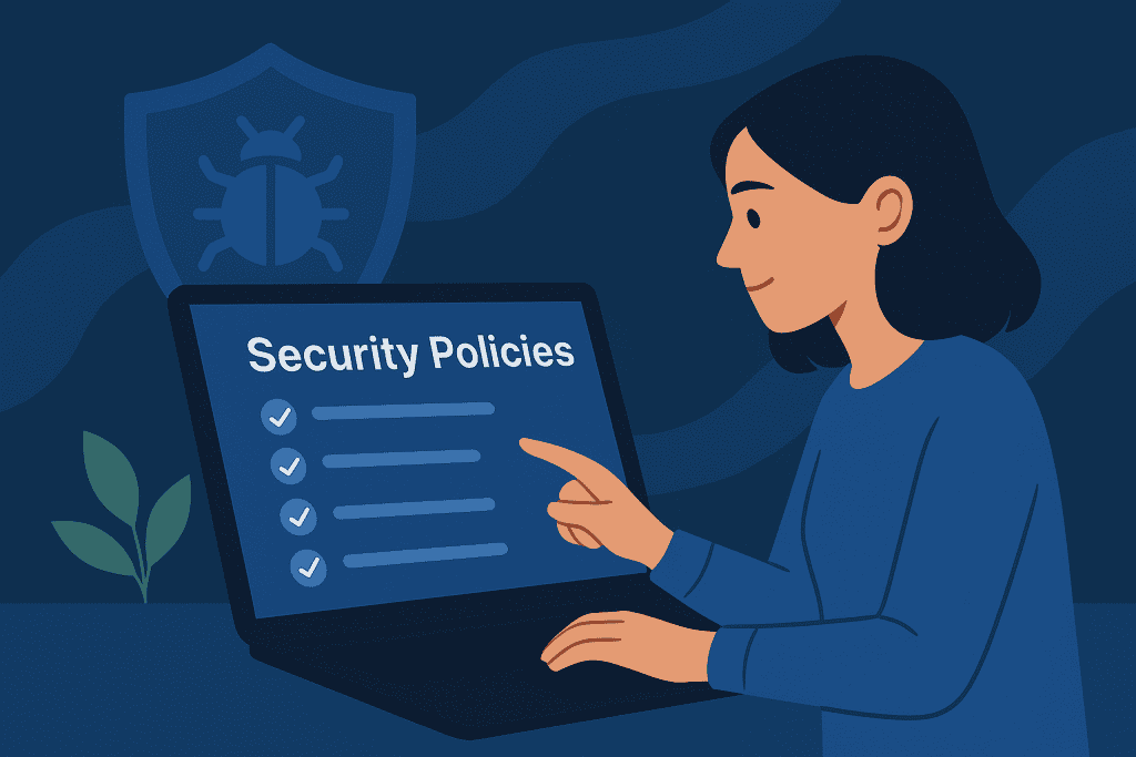 user checking all the security policies on laptop so that she cant be hacked