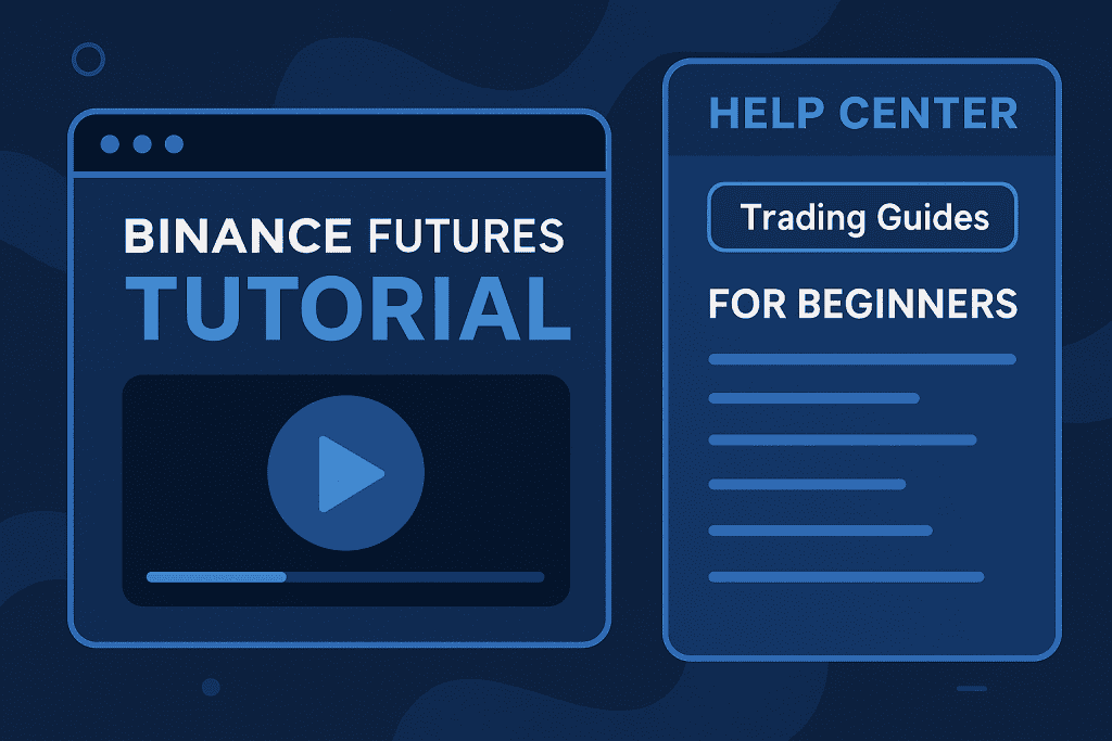 Binance Futures tutorial video and help center interface showing trading guides for beginners.