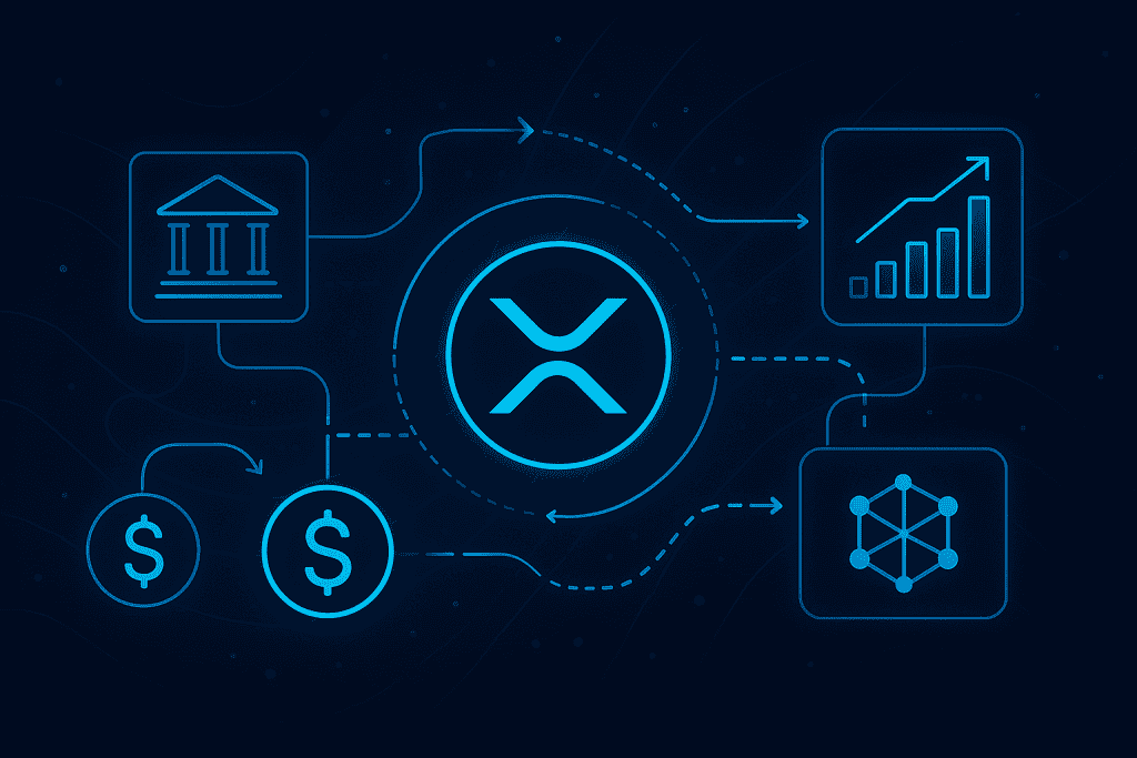Decentralized financial system powered by XRP Ledger with dynamic data flow.