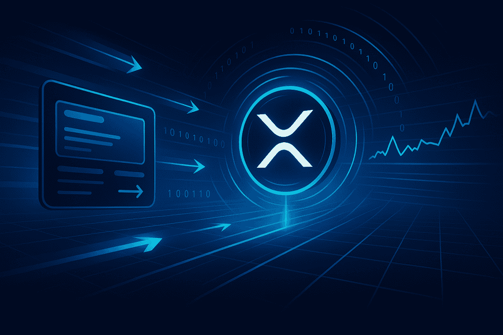 High-speed transactions on XRP Ledger visualized with futuristic digital graphics.