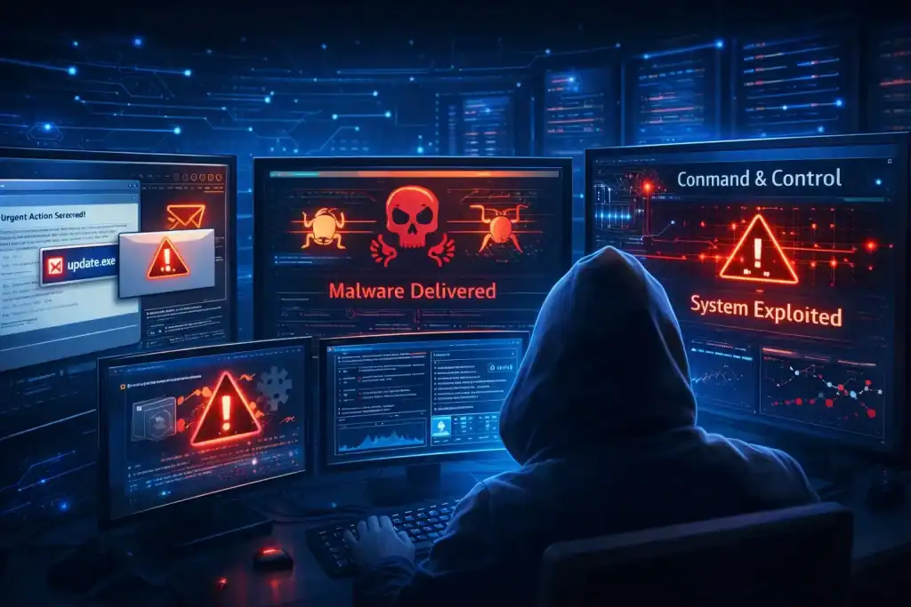 A hacker-themed digital scene representing the Cyber Kill Chain