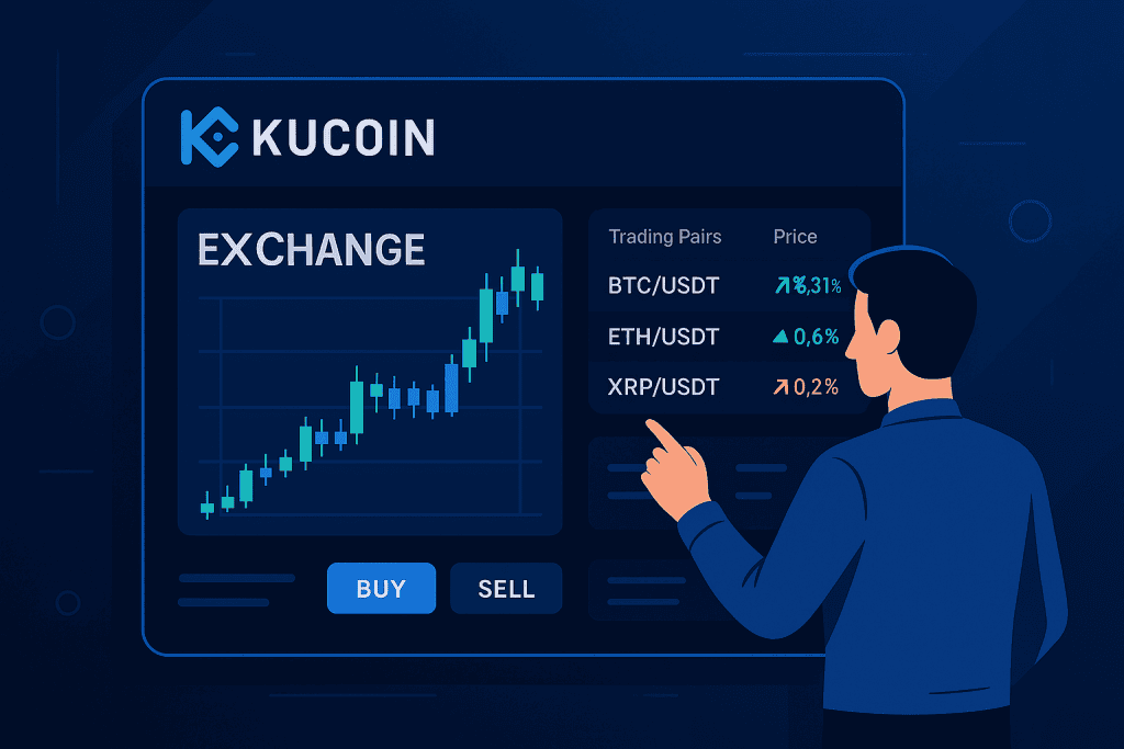 KuCoin Exchange trading dashboard showcasing market charts and trading pairs.