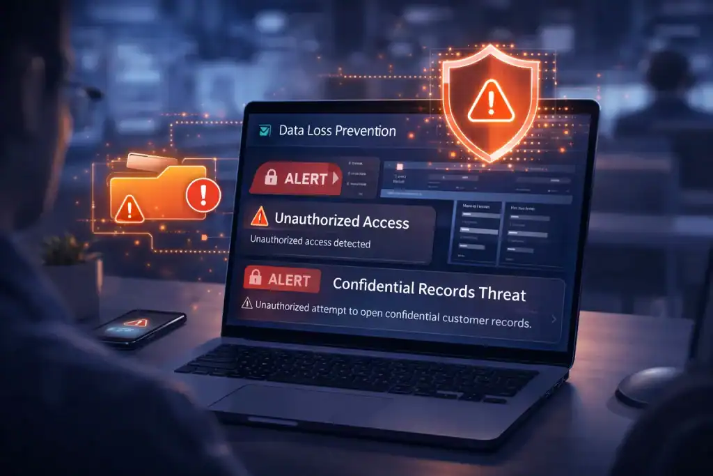 Data Loss Prevention system detecting unauthorized