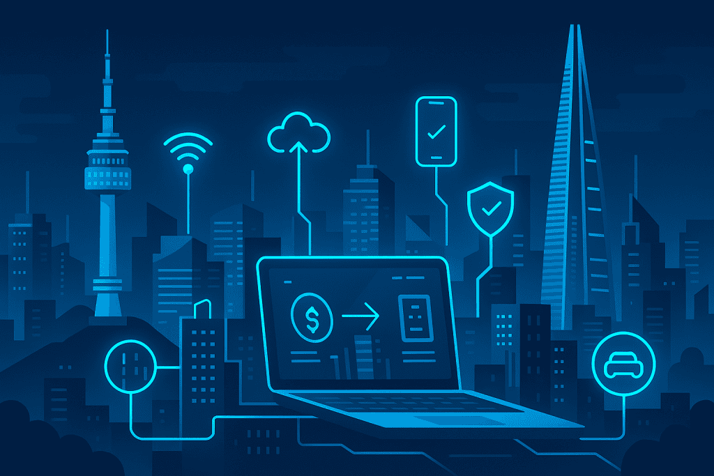 Seoul skyline with modern smart city infrastructure.