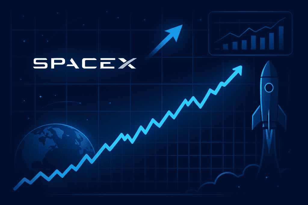A futuristic SpaceX Stock chart.