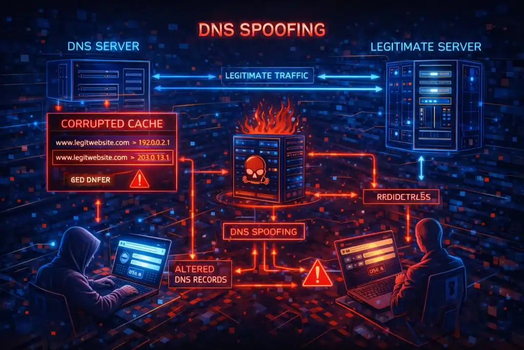 DNS Spoofing cybersecurity illustration
