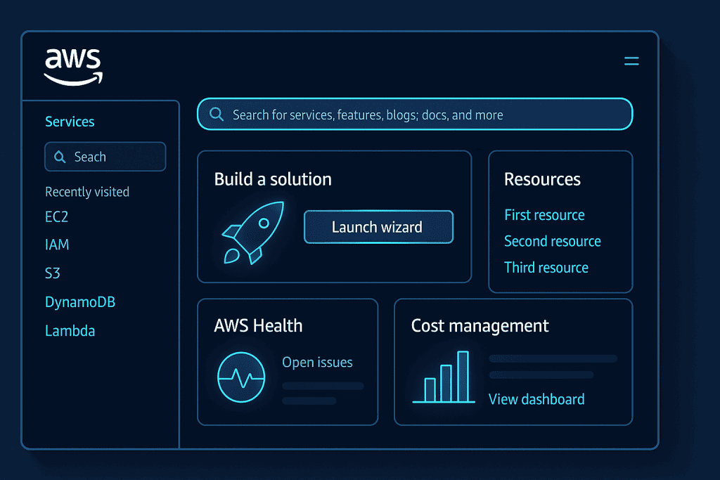 AWS Management Console interface showcasing its new user-friendly design.