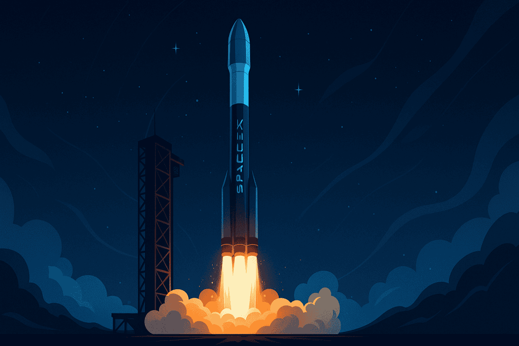 SpaceX rocket launch representing private space innovation.