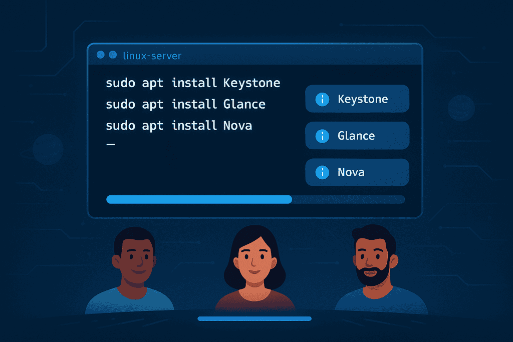 Terminal commands for OpenStack installation on Linux server.