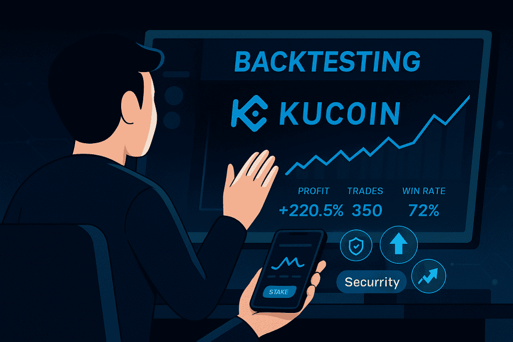 Person using backtesting tool to test kucoin trading