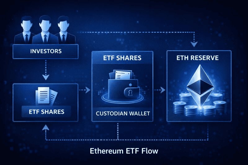 Ethereum ETF flow from investors to ETH reserve.