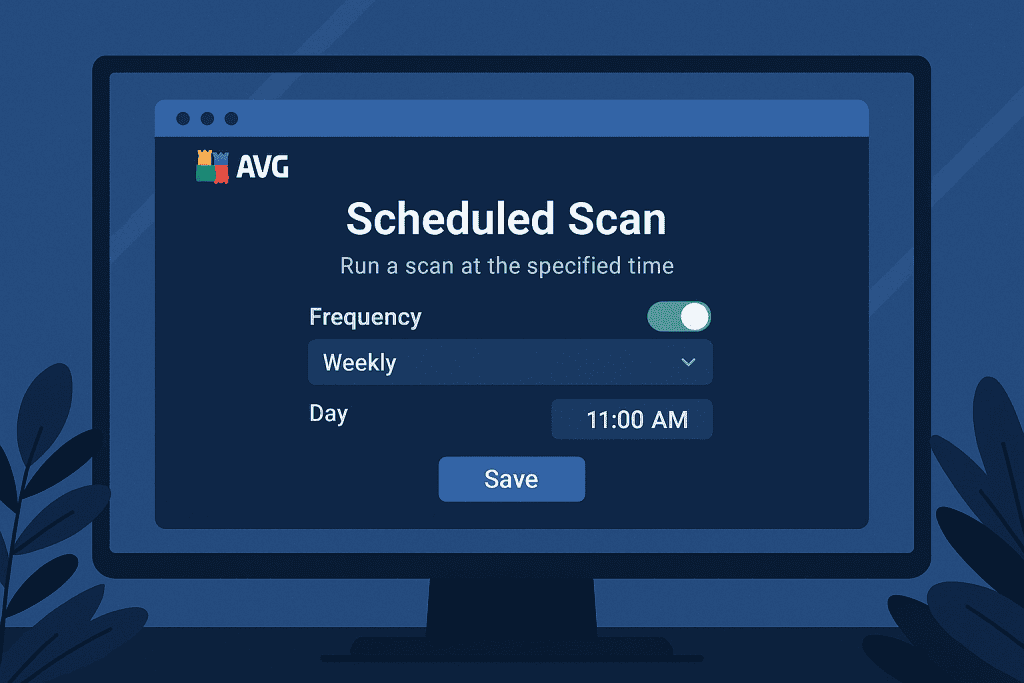 Setting up scheduled scans in AVG Antivirus.