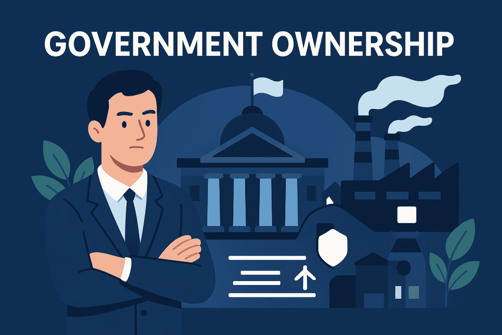Government ownership of industries ensures strict regulation and economic planning stability.