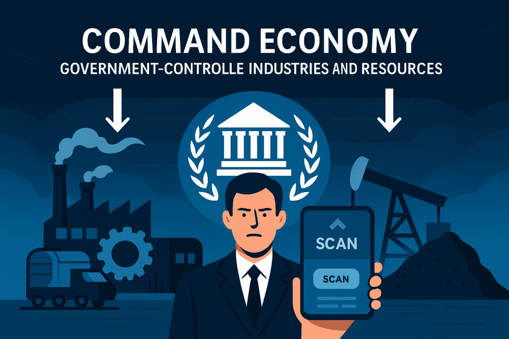 a command economy with government-controlled industries and resources.