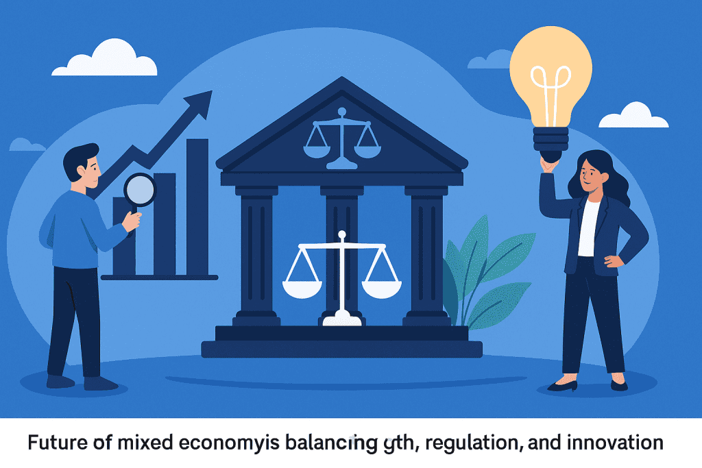 Future of mixed economies balancing growth, regulation, and innovation.