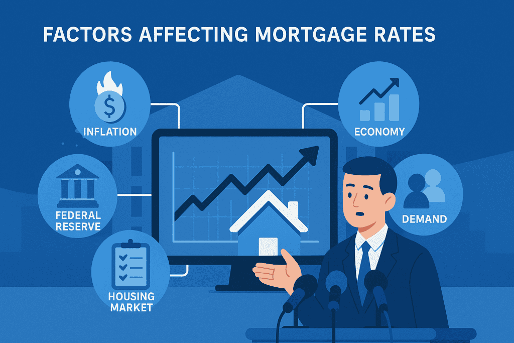 Chart showing factors affecting mortgage rates, including inflation and demand.