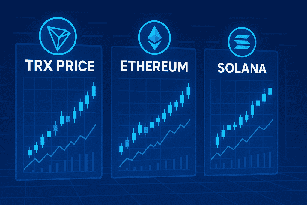 TRX Price vs Ethereum and Solana in crypto charts.