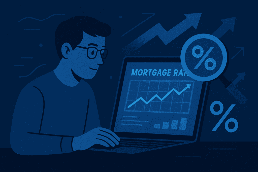 Person analyzing mortgage rate charts on a laptop screen.v