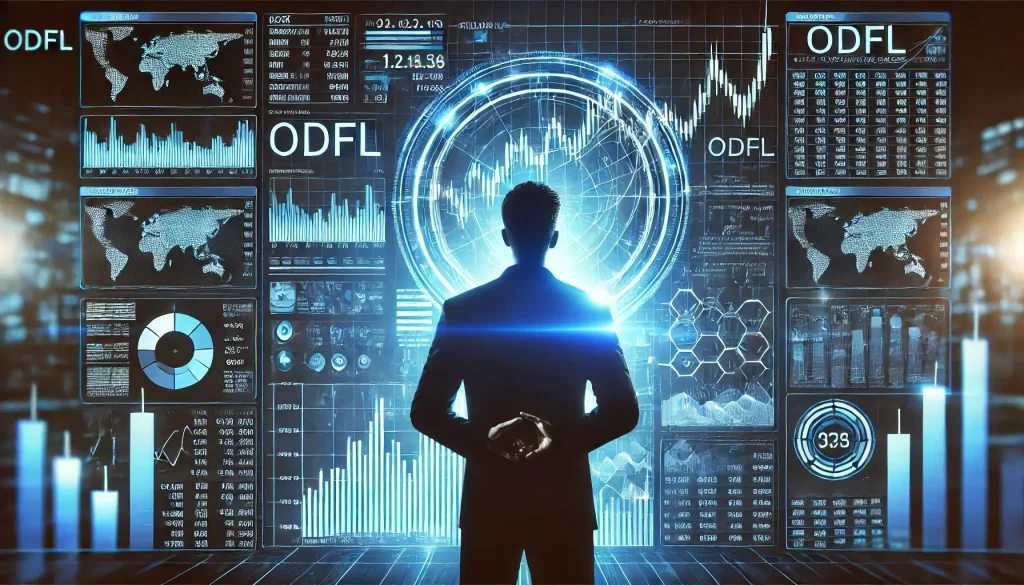 Investor analyzing ODFL stock trends on a glowing digital screen.
