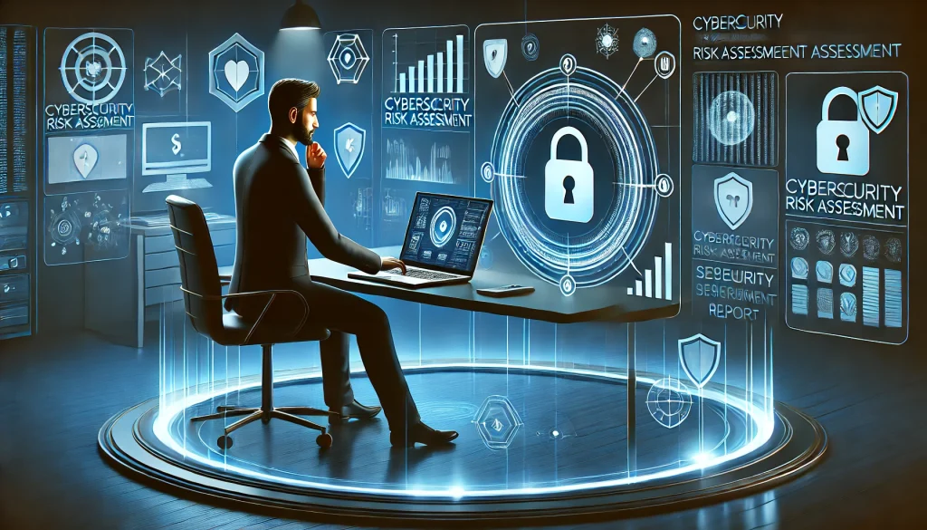 Person reviewing cybersecurity risk assessment report.