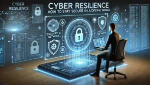 Cyber Resilience: Digital shields, encrypted network, and security lock concept