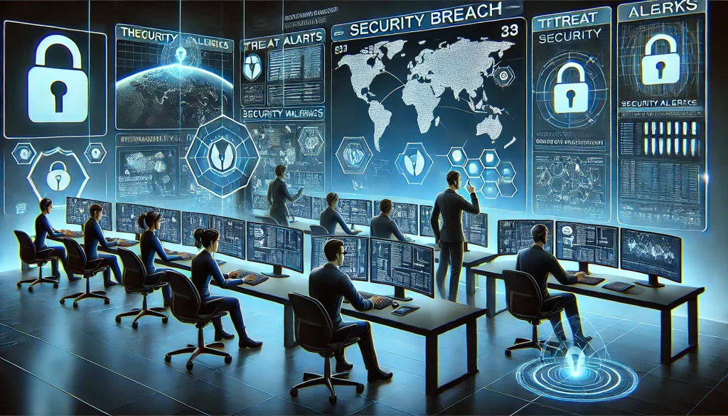 Cybersecurity team responding to security breach.