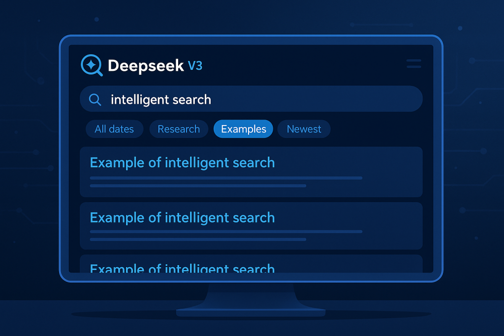 A computer screen displaying Deepseek V3’s intelligent search results with context-aware filtering.