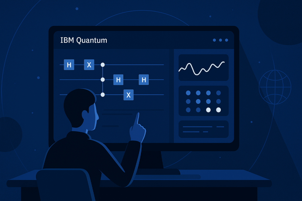 실시간 양자 컴퓨팅 시뮬레이션을 보여주는 IBM 퀀텀 대시보드 인터페이스.