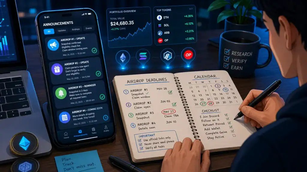A phone showing official project announcements from social channels