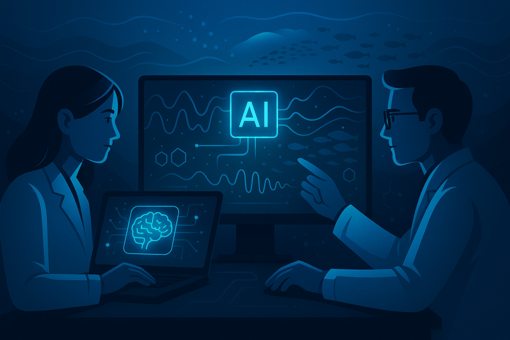 Scientists using AI algorithms to decode mysterious underwater signals and patterns.