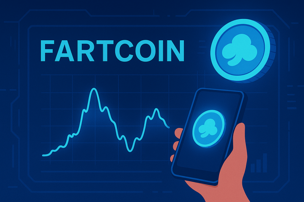 Futuristic crypto chart showing Fartcoin price fluctuations.
