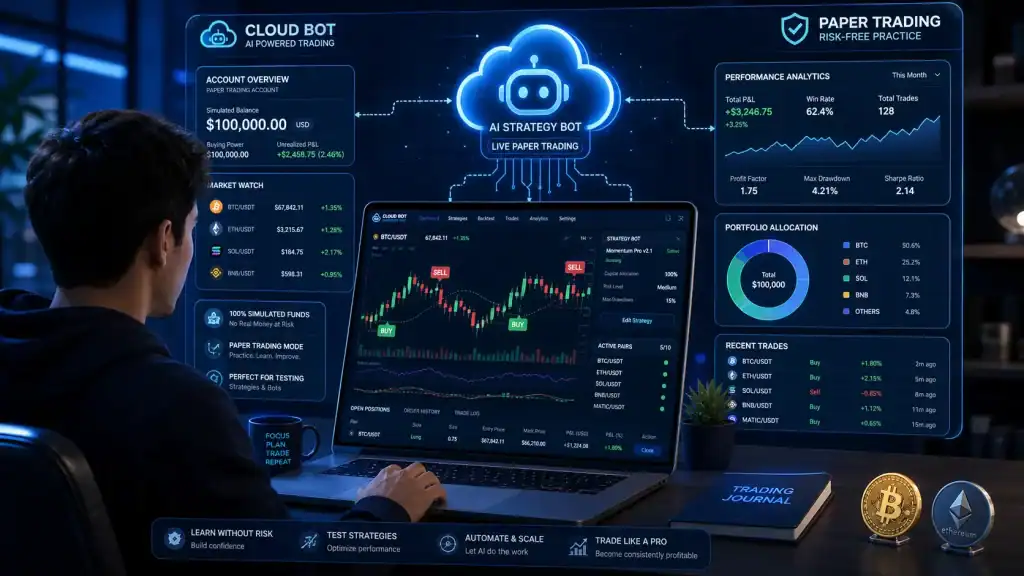 Beginner trader testing a cloud-based cryptohopper bot 