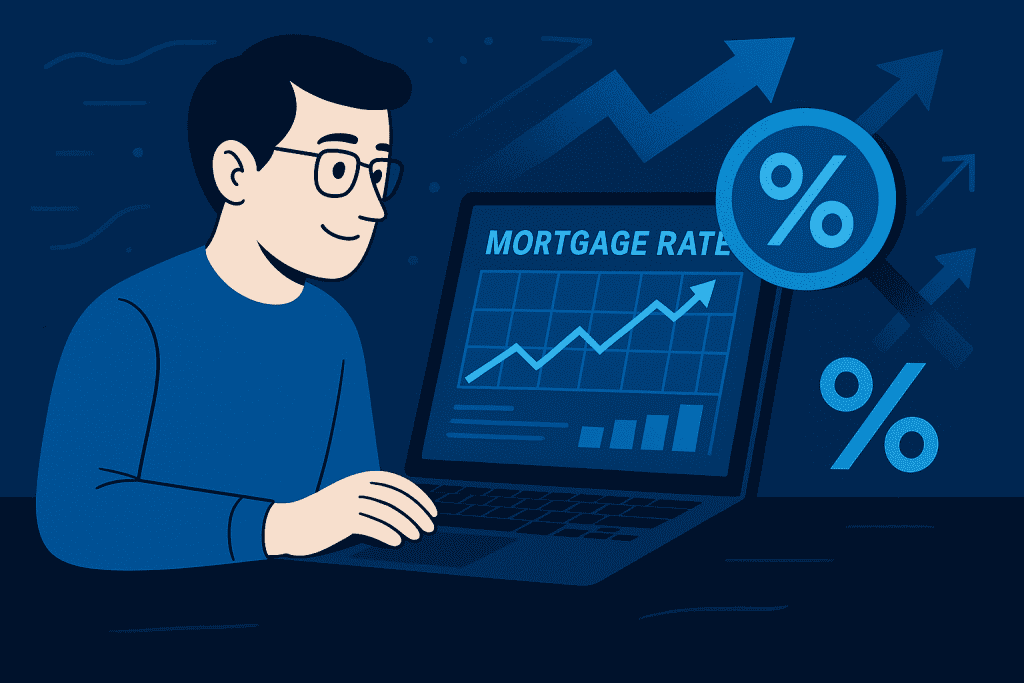 Person analyzing mortgage rate charts on a laptop screen.