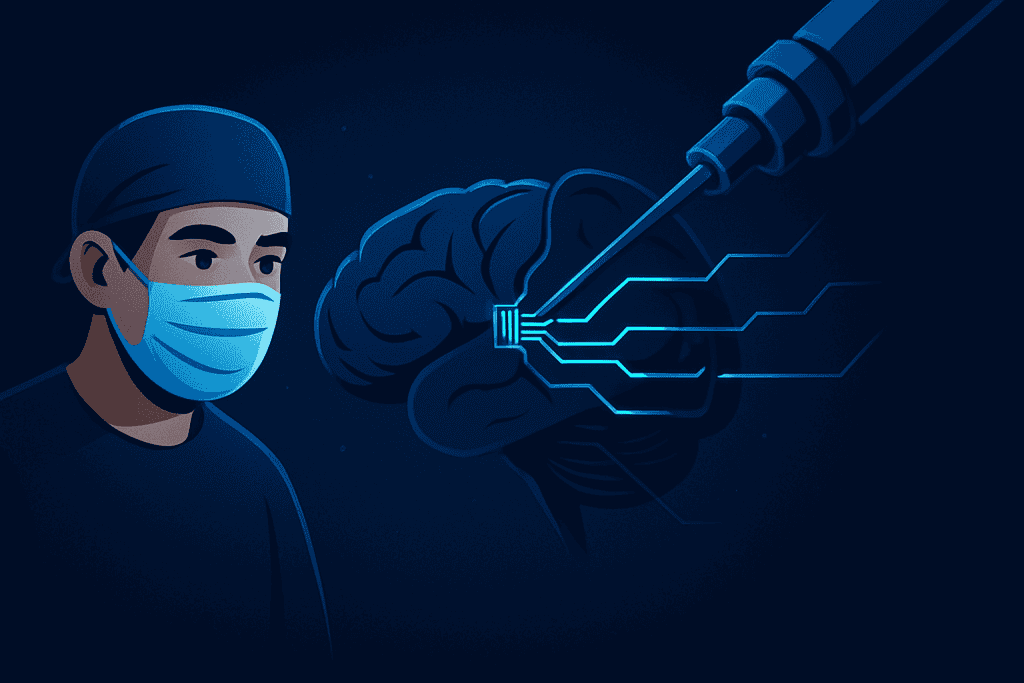 The implantation of Neural Link’s tiny electrodes into the brain during a surgical procedure.