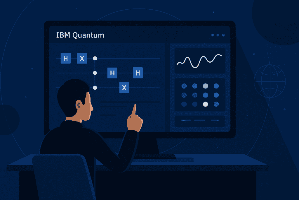 IBM Quantum dashboard interface showing real-time quantum computing simulations.