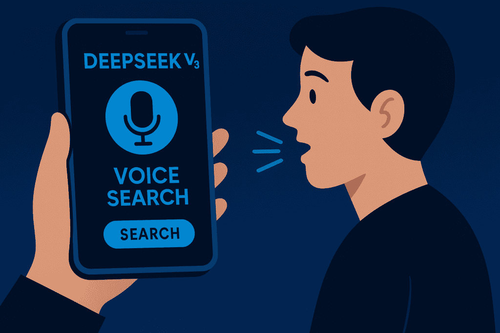 A user interacting with Deepseek V3’s voice search feature on a mobile device.