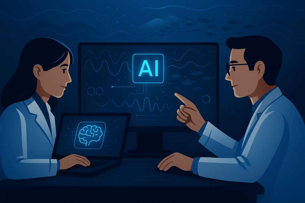 Scientists using AI algorithms to decode mysterious underwater signals and patterns.