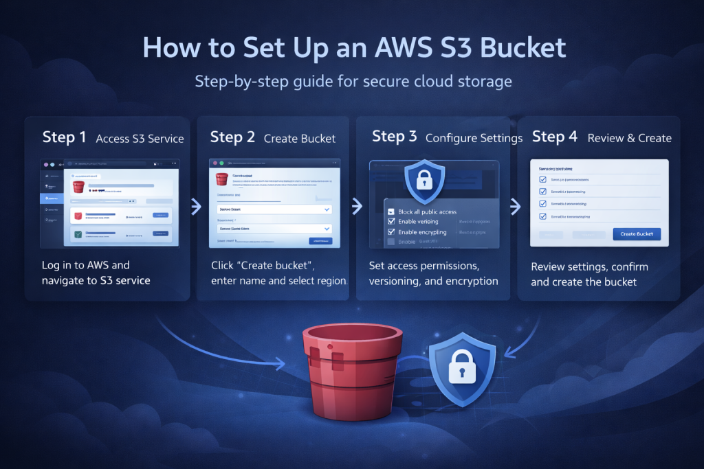 AWS S3 bucket setup guide with secure storage steps